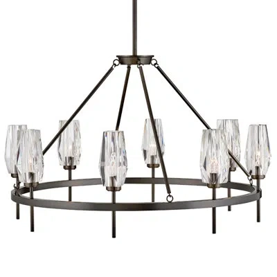 Hinkley Ana 8-light Single Tier Chandelier W/ Faceted Heavy-cut Diamond-shaped Crystal Shades - Black Oxide