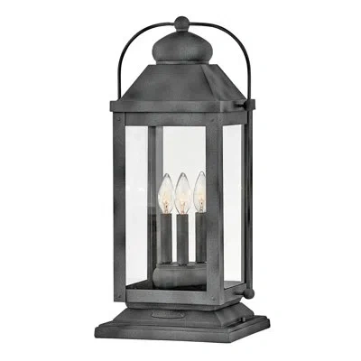 Hinkley Anchorage 3-light Outdoor 12v Pier Mount Carriage Lantern W/ Led Included In Aged Zinc