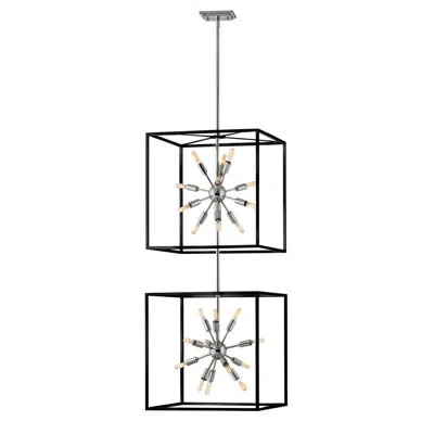 Hinkley Aros 24-light Two Cube Open Frame Pendant, Black & Polished Nickel In Black,polished Nickel