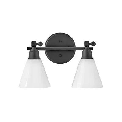 Hinkley Arti 16-in Adjustable Two Light Bath Vanity With Cased Opal Shade In Black