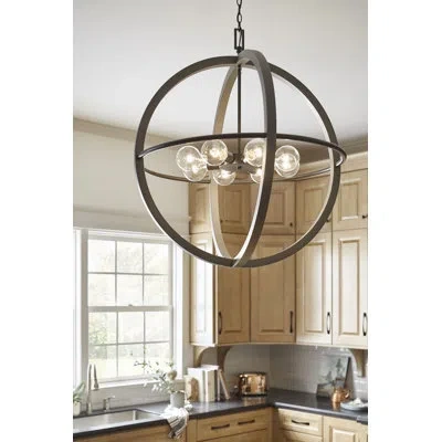 Hinkley Bodie 8 - Light Unique Globe Chandelier In Dark Cement With Bronze Accents