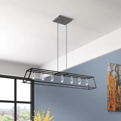 Hinkley Burley Oak 7 - Light Kitchen Island Linear Pendant In Aged Zinc