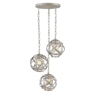 Hinkley Carson 3 - Light Cluster Globe Pendant In Weathered Zinc