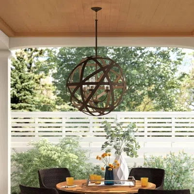 Hinkley Carson 5-light Aluminum Outdoor Orb Chandelier With Clear Seedy Glass Shades In Vintage Iron