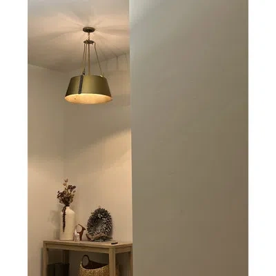 Hinkley Cartwright 3-light Drum Pendant With Bold Rivets In Rustic Brass