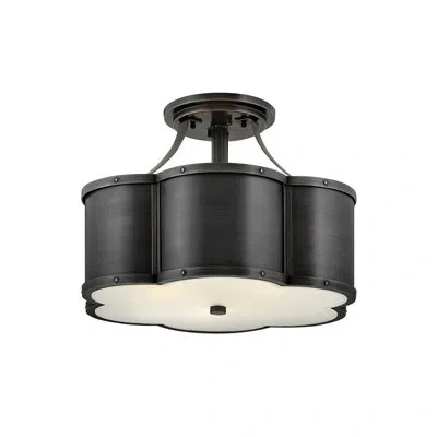 Hinkley Chance 3-light Semi-flush Mount Ceiling Light W/ Etched Lens In Black