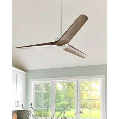 Hinkley Chisel Indoor/outdoor Smart Wooden Ceiling Fan With Remote In Matte White,weathered Wood