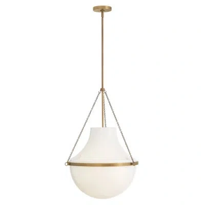 Hinkley Collins Large Interior Teardrop Pendant W/ Cased Opal Glass In Heritage Brass
