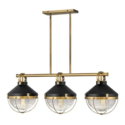 Hinkley Crew 3 - Light Kitchen Island Linear Pendant In Heritage Brass,black