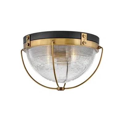 Hinkley Crew Two-light Flush Mount Ceiling Fixture In Heritage Brass