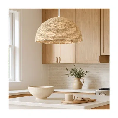 Hinkley Dalia 1-light Wooden Bead Dome Convertible Pendant In Textured Plaster