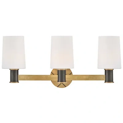 Hinkley Declan Medium Three Light Bath Vanity With Crosshatch Motif In Matte Black;brass