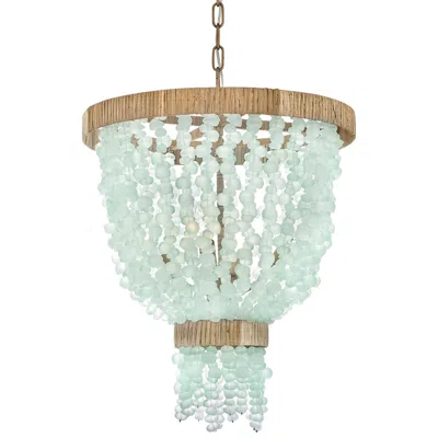 Hinkley Dune 18" Wide Gold Blue Sea Glass Beaded 4-light Pendant