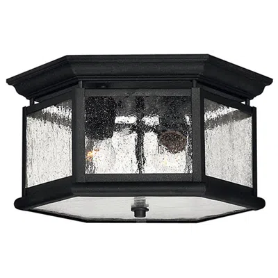 Hinkley Edgewater 13" Wide Black And Water Glass Outdoor Ceiling Light