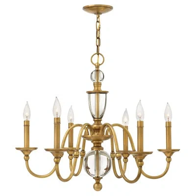 Hinkley Eleanor 6 - Light Candle Style Classic Chandelier With Crystal Accents In Brass