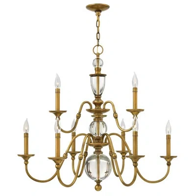 Hinkley Eleanor Nine-light Candle Chandelier W/ Crystal Accents In Heritage Brass