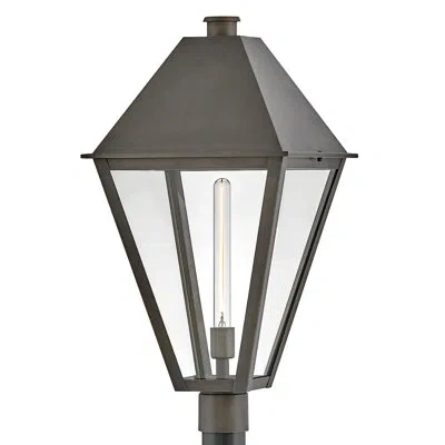 Hinkley Endsley Single Light Outdoor Aluminum Post Mount Lantern In Blackened Brass