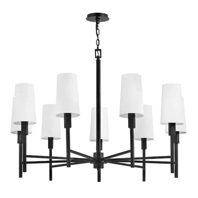 Hinkley Fenwick Nine-light Chandelier W/ Natural Paper Shades In Black