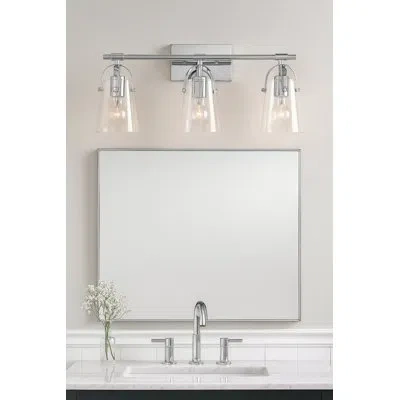 Hinkley Foster Three-light Bath Vanity W/ Clear Glass Shades In Chrome