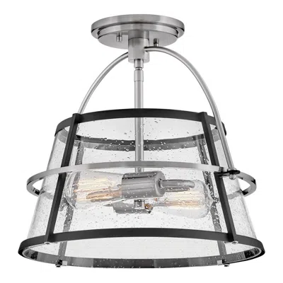 Hinkley - Foyer Tournon Medium Semi-flush Mount- Brushed Nickel/ Black