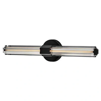 Hinkley Georgette Integrated Led Bath Vanity W/ Clear Fluted Crystal Shade In Textured Black Oxide