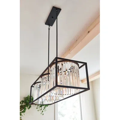 Hinkley Giada Three-light Open Frame Linear Chandelier W/ Three Crystal Prism Drums In Black