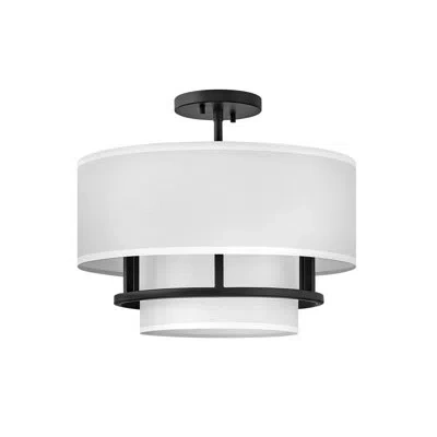 Hinkley Graham Three-light Semi-flush Mount Ceiling Light W/ Faux Parchment Shades In Black