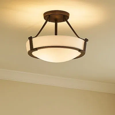 Hinkley Hathaway 3 - Light 16" Simple Bowl Semi Flush Mount In White,olde Bronze