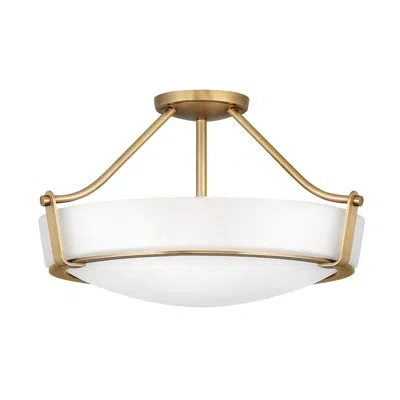 Hinkley Hathaway 3-light Semi-flush Mount Bowl Ceiling Light In Heritage Brass