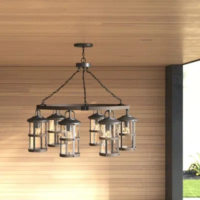 Hinkley Lakehouse 6-light Aluminum Outdoor Chandelier With Clear Seedy Glass Shades In Aged Zinc