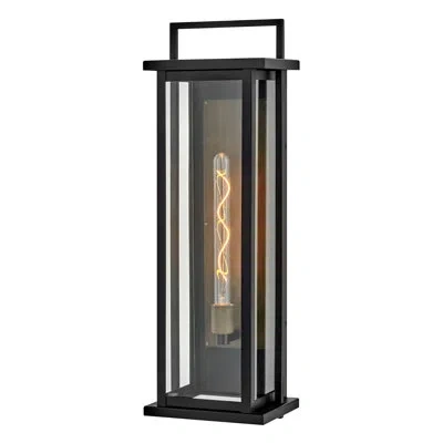Hinkley Langston Single Light Tall Wall Mount Aluminum Outdoor Lantern In Matte Black