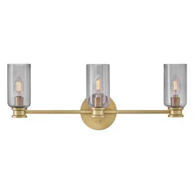 Hinkley Lark Naomi Bath Medium Three Light Vanity 24" Lacquered Brass/smoke