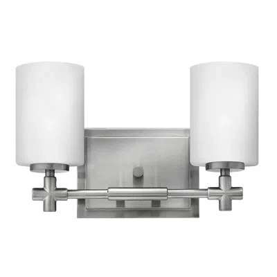 Hinkley Laurel 2-light Bath Vanity Fixture With Etched Opal Cylindrical Shades In Brushed Nickel