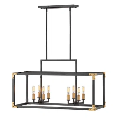 Hinkley Louis 8 - Light Candle Style Square / Rectangle Chandelier In Satin Black