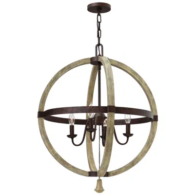 Hinkley Middlefield 30" Wide Iron Rust And Wood Open Orb Chandelier