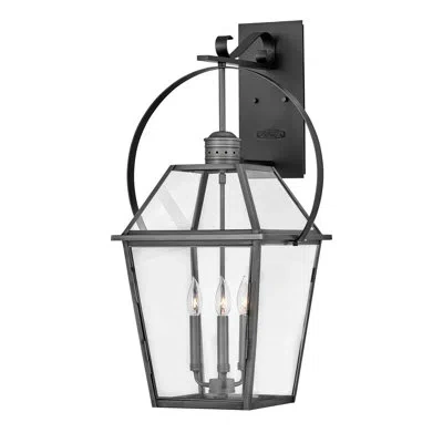 Hinkley Nouvvelle 30.75" Three-light Outdoor Wall Mount Lantern In Blackened Brass
