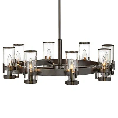 Hinkley Reeve 8-light Wagon Wheel Chandelier With Glass Shades In Black Oxide