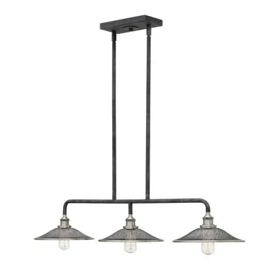 Hinkley Rigby 3 - Light Kitchen Island Linear Pendant In Aged Zinc