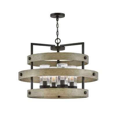 Hinkley Riverwood 28" Four-light Wood-tone Outdoor Chandelier