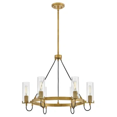 Hinkley Ryden 28" Six-light Candle Chandelier W/ Clear Glass Shades In Heritage Brass