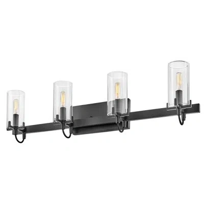 Hinkley Ryden 4-light Bath Vanity Fixture With Clear Cylindrical Shades In Black