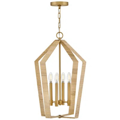 Hinkley Sammi 17" Wide Lacquered Brass And Rattan 4-light Pendant