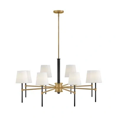 Hinkley Saunders 40" Eight-light Shaded Chandelier In Matte Black;antique Brass;brass;polished