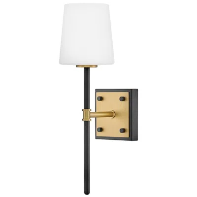 Hinkley Saunders Medium Sconce 16" Black W/ Lacquered Brass Accents