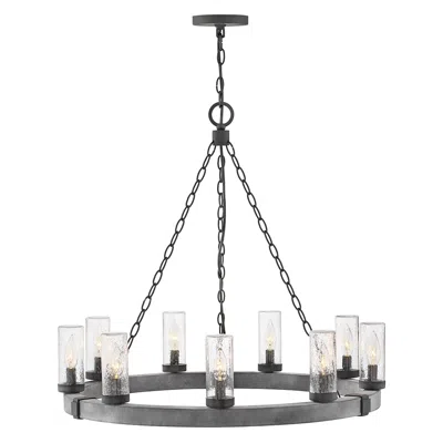 Hinkley Sawyer 30" Wide Aged Zinc Ring Wagon Wheel Outdoor Chandelier