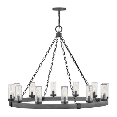 Hinkley Sawyer Aged Zinc 38" Open Air 12-light Outdoor Ring Chandelier