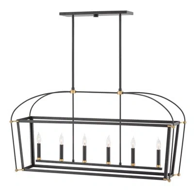 Hinkley Selby 6 - Light Candle Style Square / Rectangle Chandelier In Black With Heritage Brass Accents