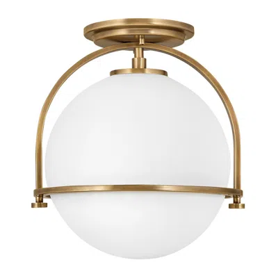 Hinkley Somerset 11 1/2" Heritage Brass White Globe Led Ceiling Light