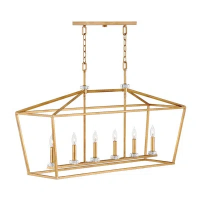 Hinkley Stinson 6 - Light Kitchen Island Linear Pendant With Crystal Accent In Distressed Brass,distressed Brass