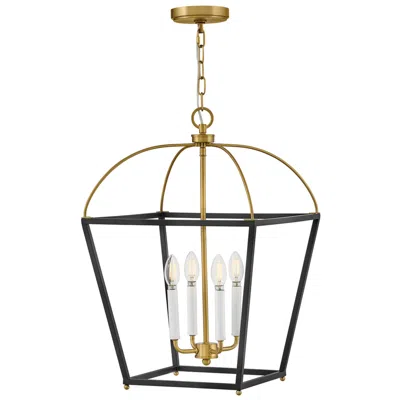 Hinkley Tate 16" Wide Black Lacquered Brass 4-light Lantern Pendant